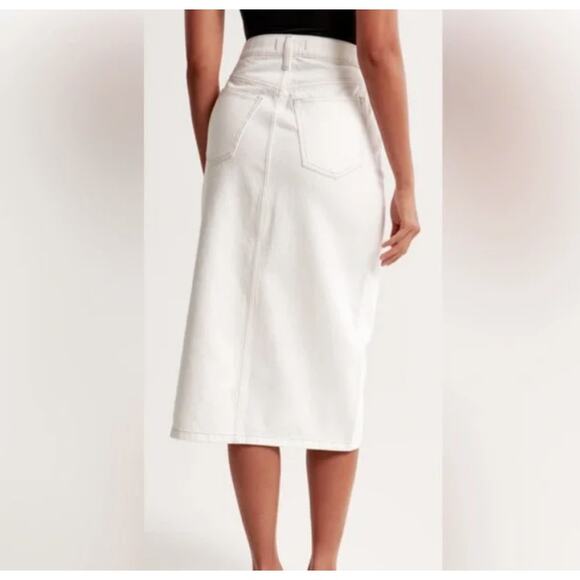Abercrombie & Fitch High-Rise Denim Midi Skirt Ecru/Khaki Size 30 (US 10) - Picture 2 of 7